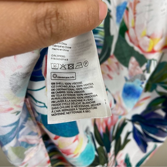 H&M Cotton Tropical Floral Bird Flounce Flutter Sleeve Dress Size 12 Wedding - Picture 11 of 12